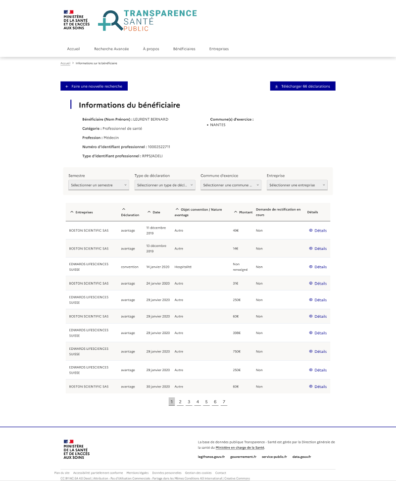 Une page bénéficiaire ne contient qu&rsquo;une liste de déclarations